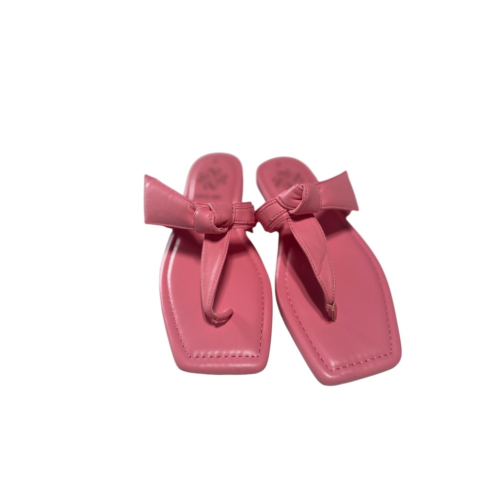 Sam & Libby Tia Bow Sandal Pink Tulip Square Toe Flat Flip Flop Womens 7